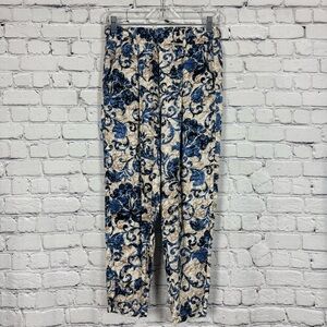 ORTTU Blue and Cream Floral Patterned Cropped Tapered Pants Mens XS